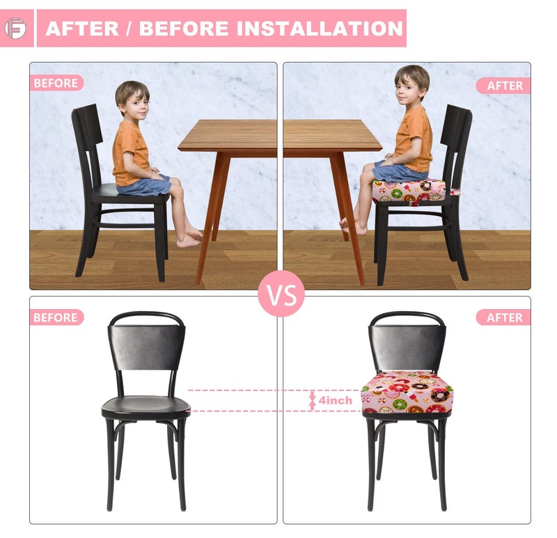 Funcority Toddler Booster Seat for Dining Table, Portable Booster Seat for Kitchen Chair, 4 Inch High-Density Foam Cushion with Adjustable Safety Straps and Non-Slip Bottom, Perfect for Kids Travel and Daily - Image 5